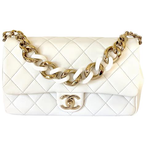 chanel all white tote with gold strap|Chanel white bag price.